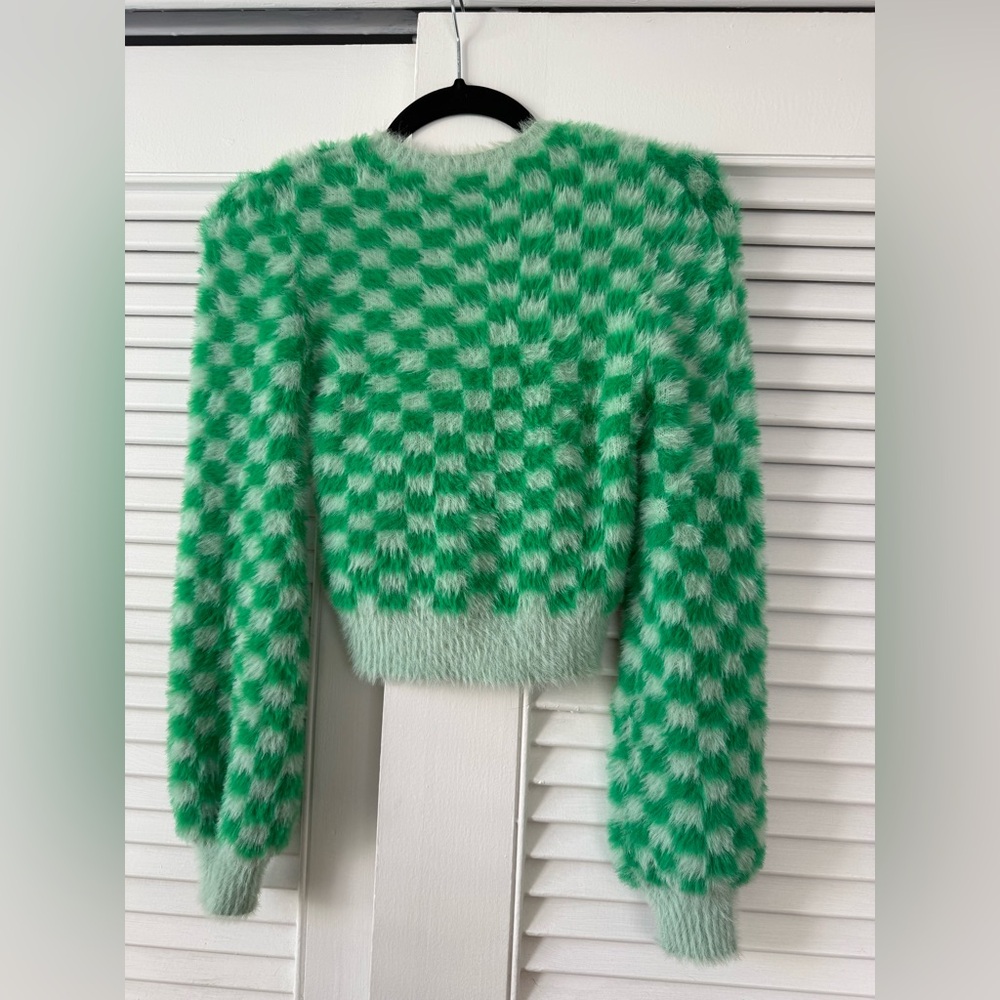 Zara Green Fuzzy Checkered Sweater - Picture 5 of 5